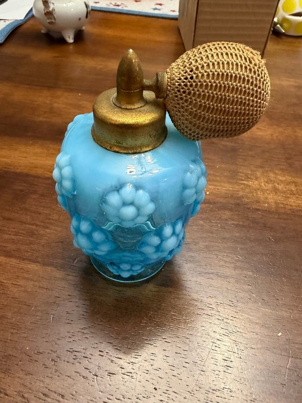 Vintage Fenton Glass Devilbiss Opalescent Perfume Bottle Atomizer Floral